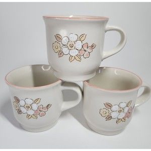 VTG CHANTILLY Fleur De Bois JAPAN Floral Cream & Pink Cottagecore Coffee Mugs
